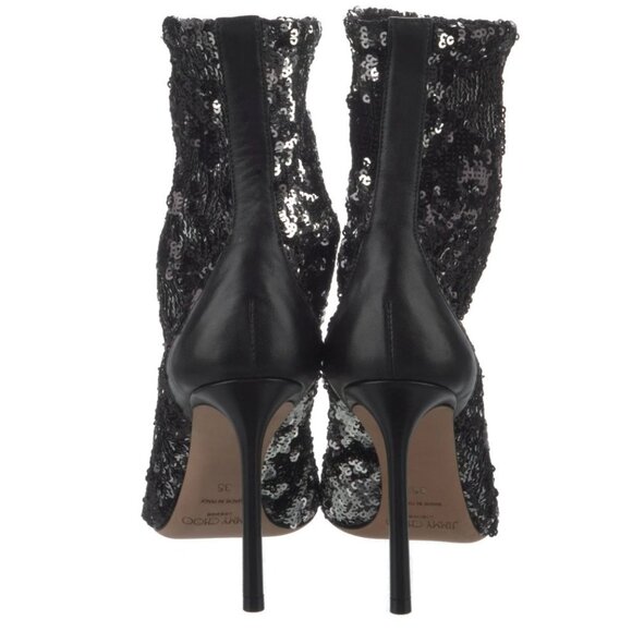 NEW Jimmy Choo 5 Ricky 85 Sequin Ankle Sock Boots Pointed Toe Stiletto Black - Picture 6 of 7